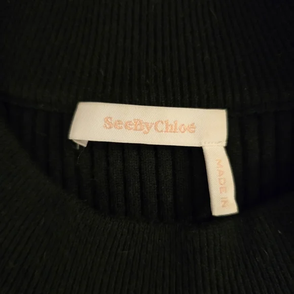 See By Chloé Mini Ribbed Sweater Dress in Deep Forest Green Sz Medium - Picture 5 of 11